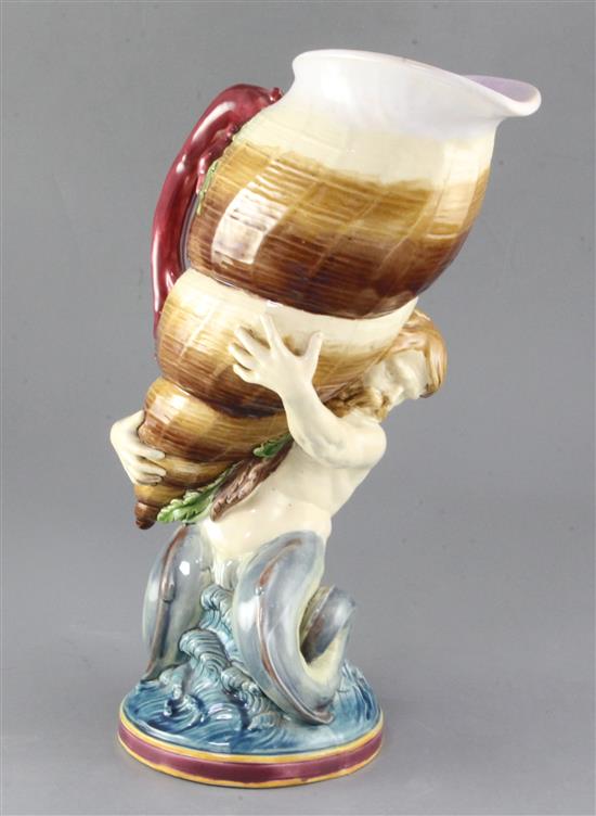 A large Minton Triton majolica jug, date code for 1876, height 36.5cm